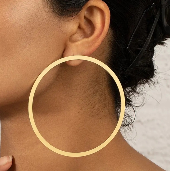 Jewelry - New! 14K Gold Plated Exaggerated Hollow Round Hoop Earrings